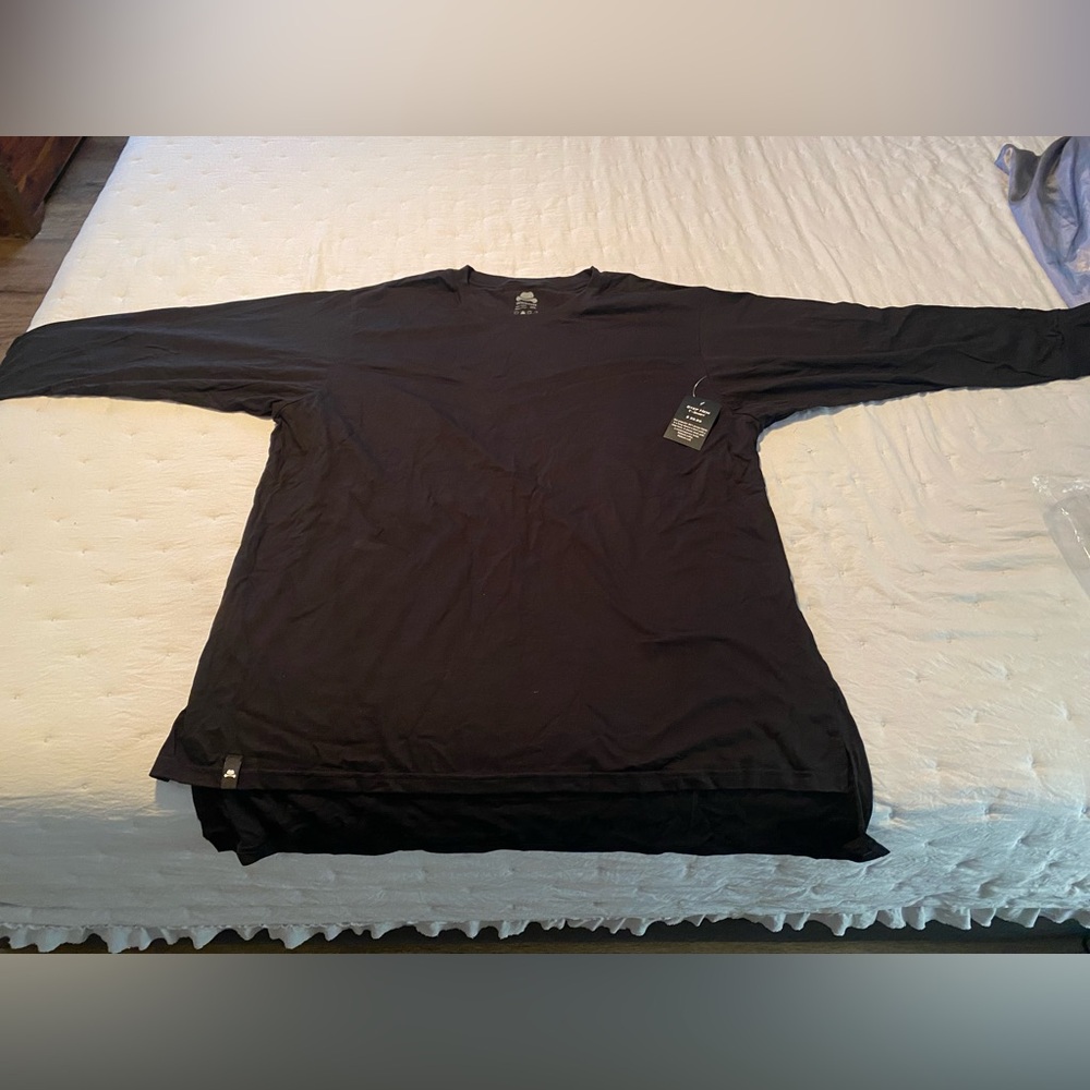 Mens Big and Tall - Long Sleeve Black t-shirt with stepped hem